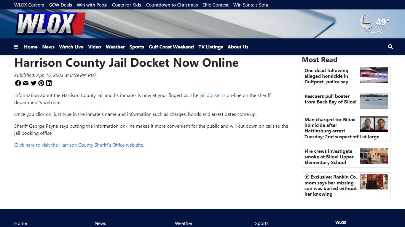 Harrison County Jail Docket Now Online - WLOX
